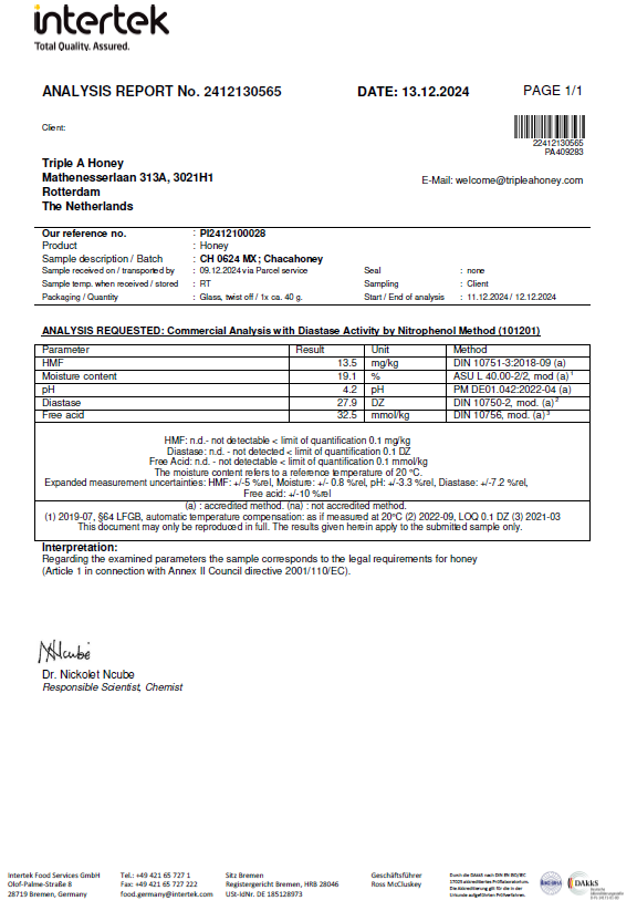 Biologische Chacahoning (350 gram)